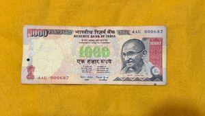 1000 Rs Signed By Bimal Jalan Fancy Number 000687