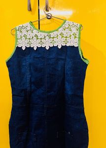 Denim Mini Dress with Lace Detail