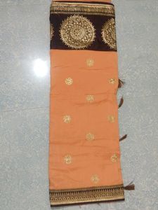 Heavy Embroidery Saree.... Peach And Brown Beautif