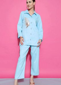 new Blue Embroidered co-ord set