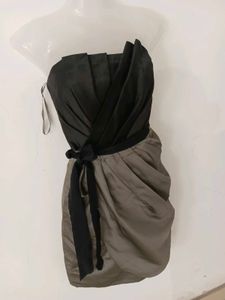 TAUP SATIN PLEAT DRAPE SHIFT DRESS