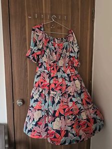 Floral Pink Midi Dress With Smoking