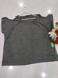Girls Grey Cut Shoulder Top