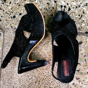 Black Glittered High Heels Sandals