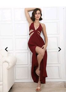 Shein Bold Halter Neck Textured Cut-Out Split Thig