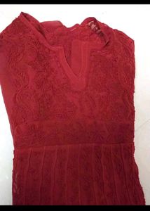 Red Embroidered Kurta Set