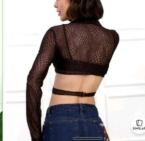 Trendy Brown Mesh Crop Top