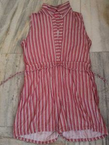 Red Striped Sleeveless Knee length Jumpsuit