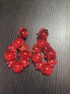 Red Floral Statement Earrings