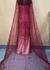 Maroon Gown With Cape