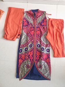 branded Mirror and val work dress set with dupatta and chudidar salwar