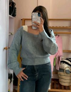 Stylish Blue Knit Sweater