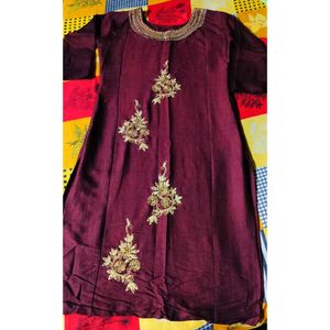 Smooth Embroidered Maroon Kurti Soft Material 🤎