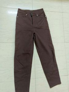 H&amp;M Women Mom Loose Fit Brown Twill Trousers