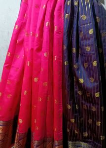 S8 Pink Saree with Gold Design Atteched Blouse