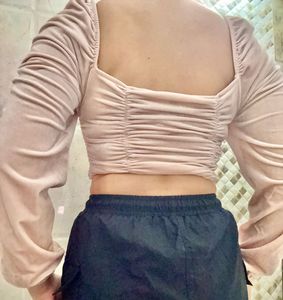 Blush Velvet Ruched Long Sleeve Top