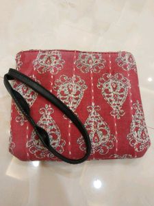 Red Printed Handbag with Sling and small pouch
