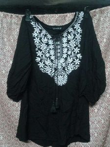 Embroidered Black Tunic Top