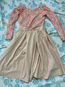 Elegant Pink &amp; Cream  Lace Dress