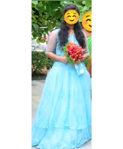 Princess Sky Blue Mirror Work Gown