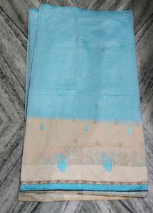 Elegant Blue &amp; Cream Saree