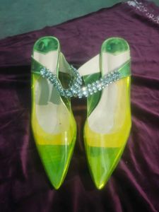 yellow Heels with Rhinestones