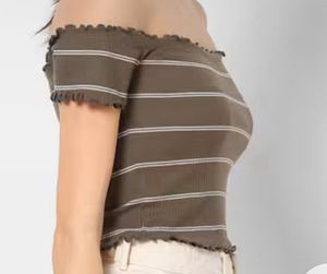 Olive Bardot Crop Top Grunge