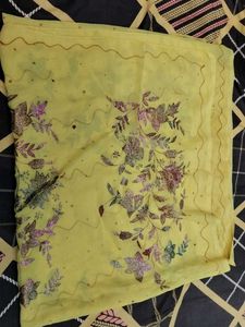 Yellow Floral Embroidered Saree