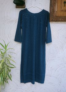Teal Blue Embroidered Kurta