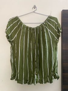 Striped Green Off-Shoulder Top