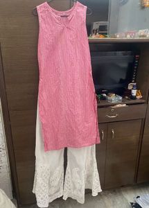 Pink Kurta with White Sharara