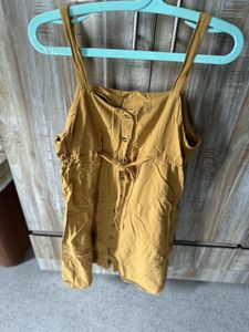 Mustard Button-knee Length Dress