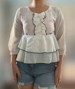 White Ruffle Trim Top