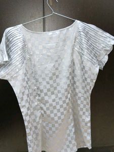 Silver Checkered Ruffle Top