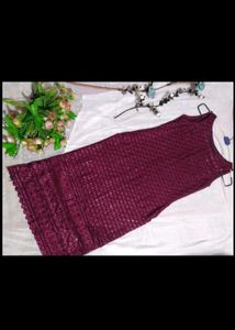 Burgundy Sleeveless Embroidered Midi Dress