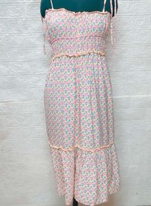 Floral Sundress M To L Size + Freebie Earings Set