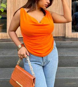 Chic Orange cowl neck Sleeveless fitted Top