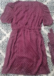 Elegant Burgundy Dotted Wrap Dress