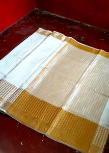 Brown Bordered White Saree For Festivals