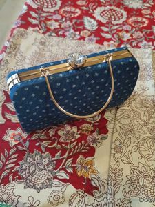 Blue Bandhni Printed Hand Clutch With Sling