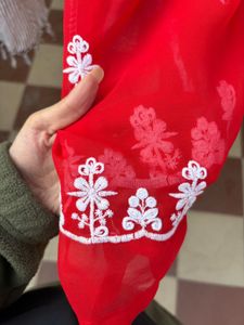 A beautiful red chikankari short kurti