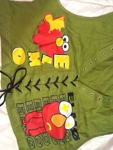 Elmo Sass Olive Green Lace-Up Crop Top