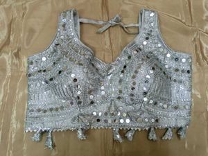 Silver Sequins And Mirror Work Blouse