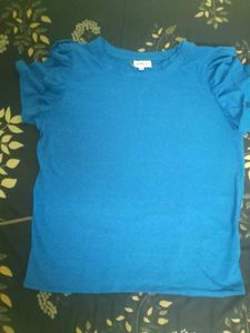 Cute Blue Ruffle Sleeve Top
