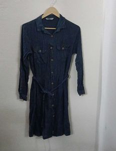 Denim Shirt Dress With Belt( Acid washed)
