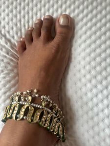 Silver Kundan Meenakari Anklets/ Payal With Pearls