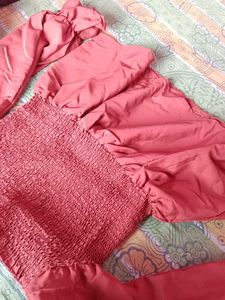 Brown Smocked Off-Shoulder Top