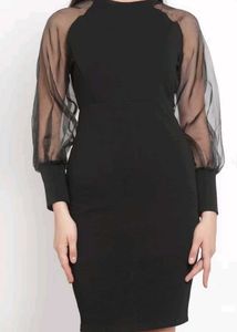 Sheer Sleeve Black Dress