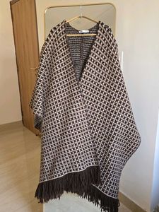 ZARA Limited Edition Houndstooth Fringe Poncho