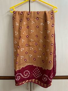 Golden Brown & Maroon Bandhani Saree